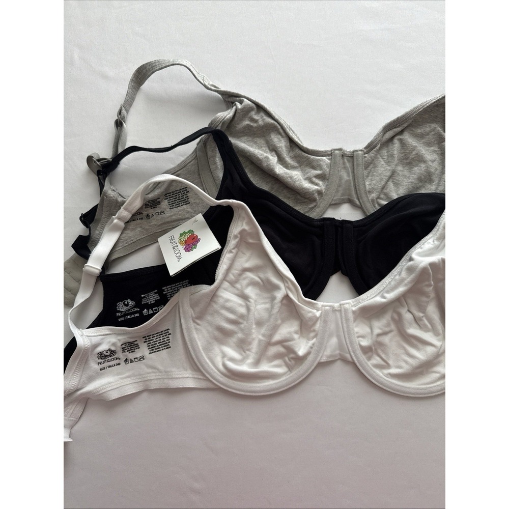 Women's Bra Lot Of 3 NWT Size 34 D 90%cotton 10% Spandex Underwire T Shirt Bras